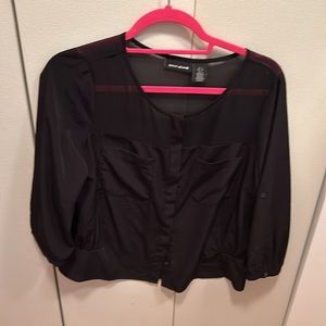 DKNY JEANS DRESSY TOP WITH SHEER YOKE & 2 PATCH POCKETS